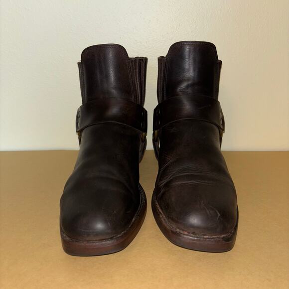 Vintage Wrangler Harness Boots Men’s 8 Brown Leather Ankle Engineer Biker Boots - Picture 3 of 9